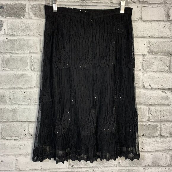 Joseph Ribkoff Vintage Union Made Floral Sheer Mesh Rhinestone Embellished Skirt - Picture 5 of 12